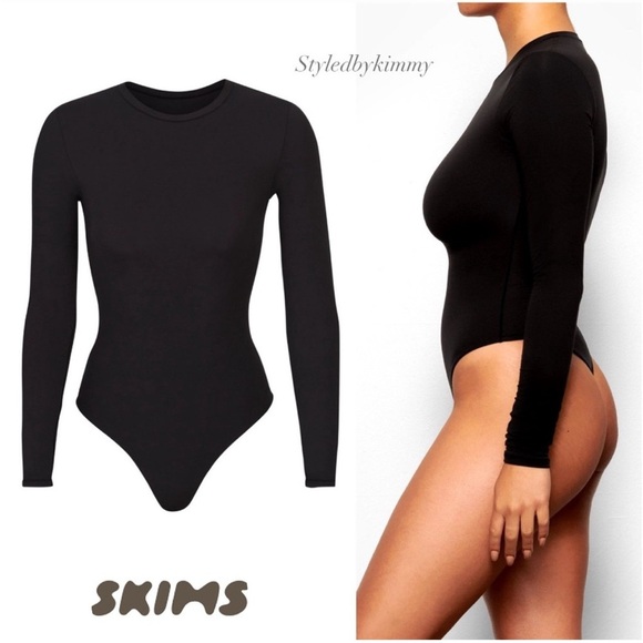 SKIMS LONG SLEEVE CREW NECK BODYSUIT Size XS Small Onyx Black NEW NWT - Picture 6 of 6